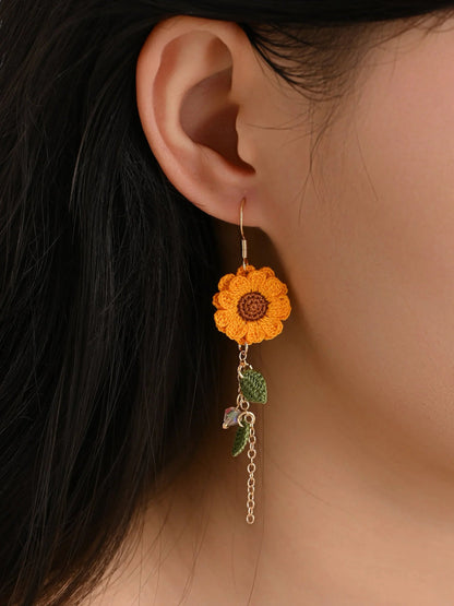 Sun-Kissed Sunflower Bloom Earrings Handmade Crochet Gift