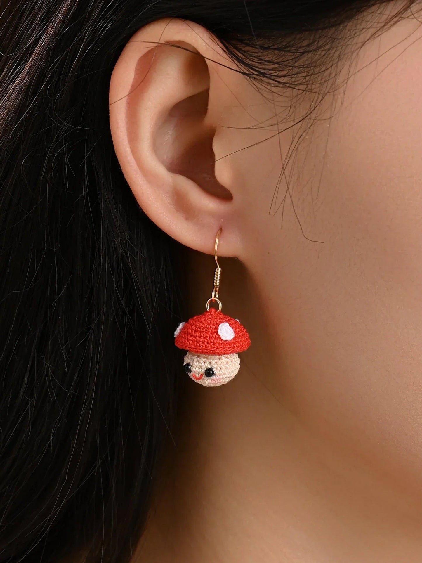 Smiley Mushroom Micro-Crochet Earrings Gift