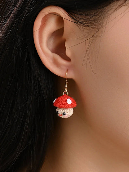 Smiley Mushroom Micro-Crochet Earrings Gift