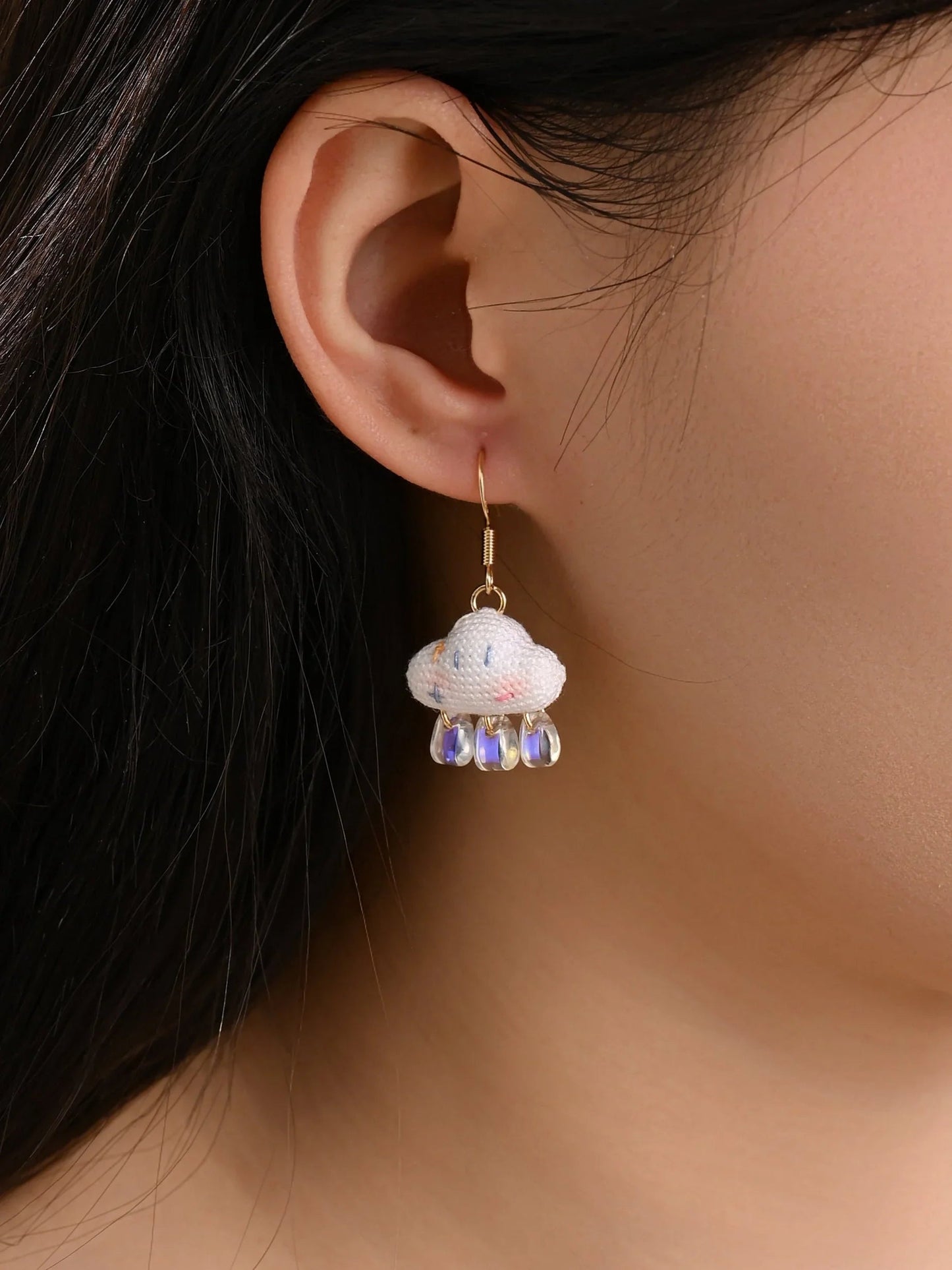 Smiling Cloud Micro Earrings Handmade Crochet Ear Rings