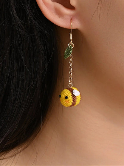 Tiny Bee Micro Earrings Handmade Crochet Bee Gift
