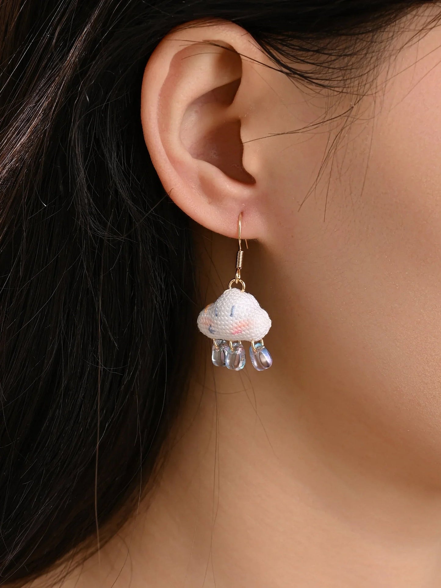 Smiling Cloud Micro Earrings Handmade Crochet Ear Rings