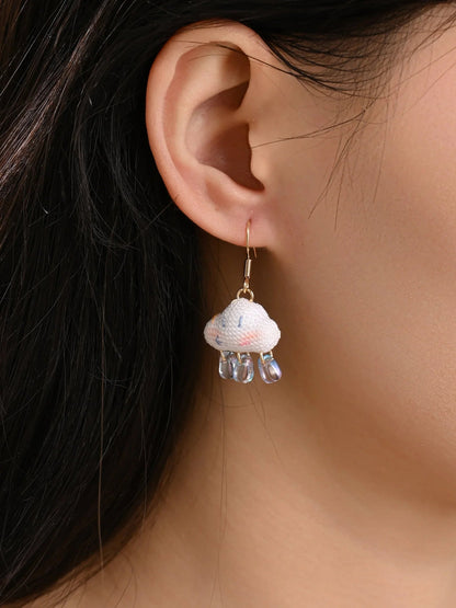 Smiling Cloud Micro Earrings Handmade Crochet Ear Rings