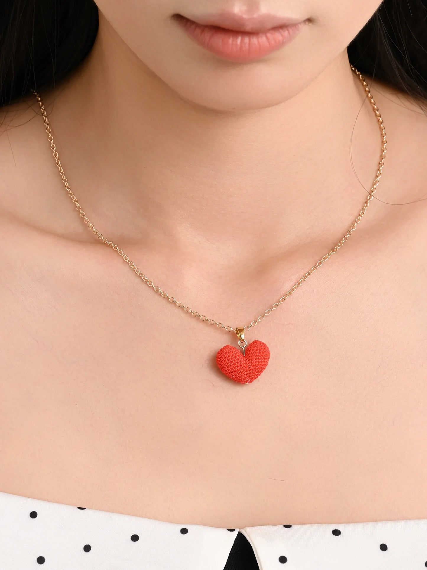 Sweetheart Micro Crochet Pendant Red Love Heart Necklace