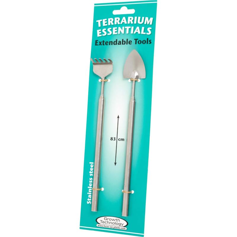 Extendable Terrarium Tools - Stainless Steel Spade & Rake