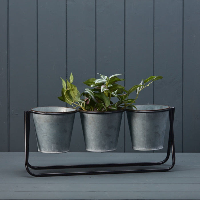 Trio Metal Windowsill Plant Pots and Stand