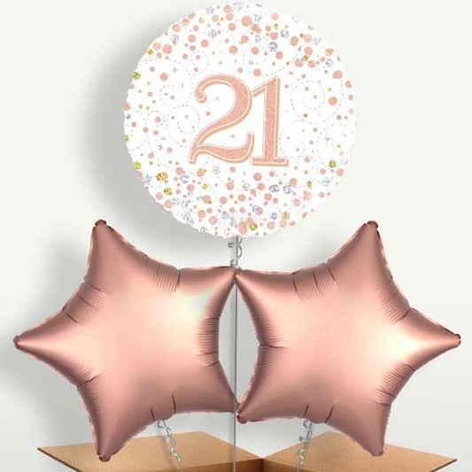 Rose Gold & White 21st Birthday Trio Balloon Bunch | Small Indoor Plants
