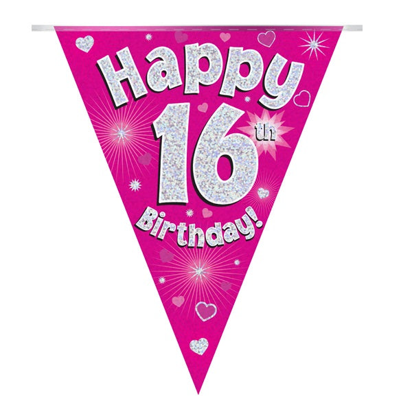 Pink Heart 16th Bunting Banner