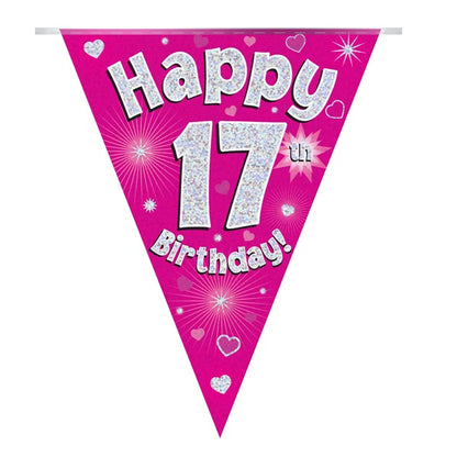 Pink Heart 17th Bunting Banner