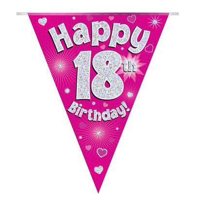 Pink Heart 18th Bunting Banner