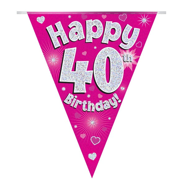 Pink Heart 40th Bunting Banner