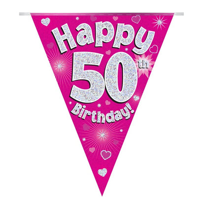 Pink Heart 50th Bunting Banner