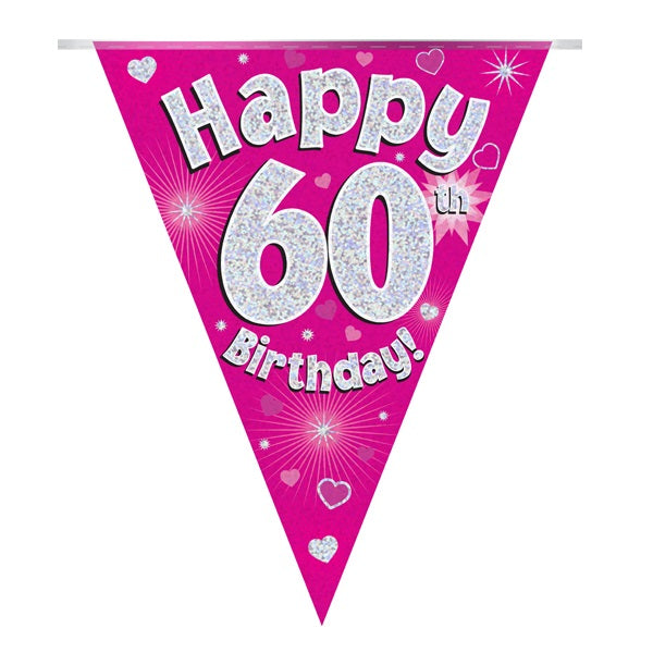 Pink Heart 60th Bunting Banner