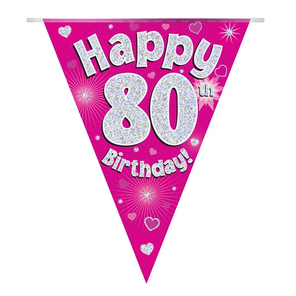 Pink Heart 80th Bunting Banner