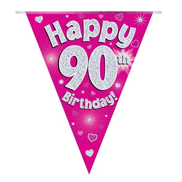 Pink Heart 90th Bunting Banner