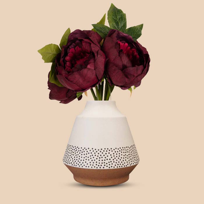 Artificial Burgundy Peonies Bouquet in a Off-White Skandi Vase