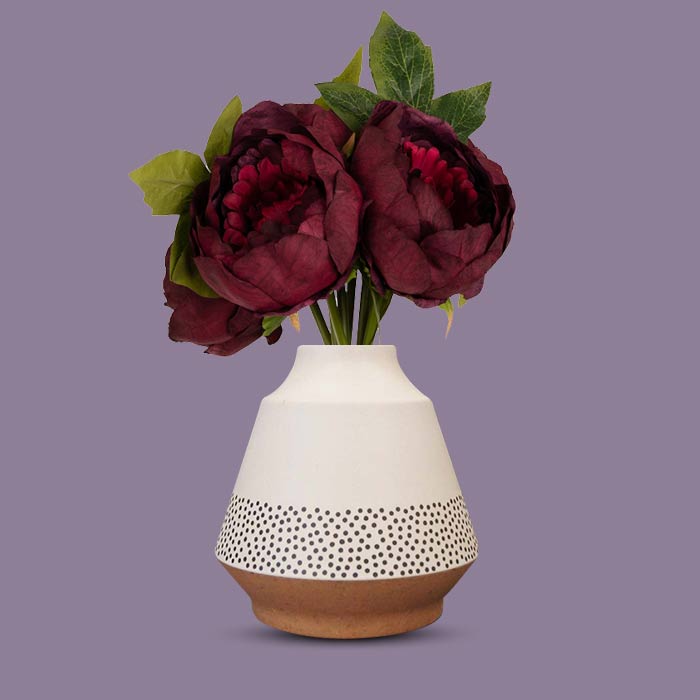 Artificial Burgundy Peonies Bouquet in a Off-White Skandi Vase