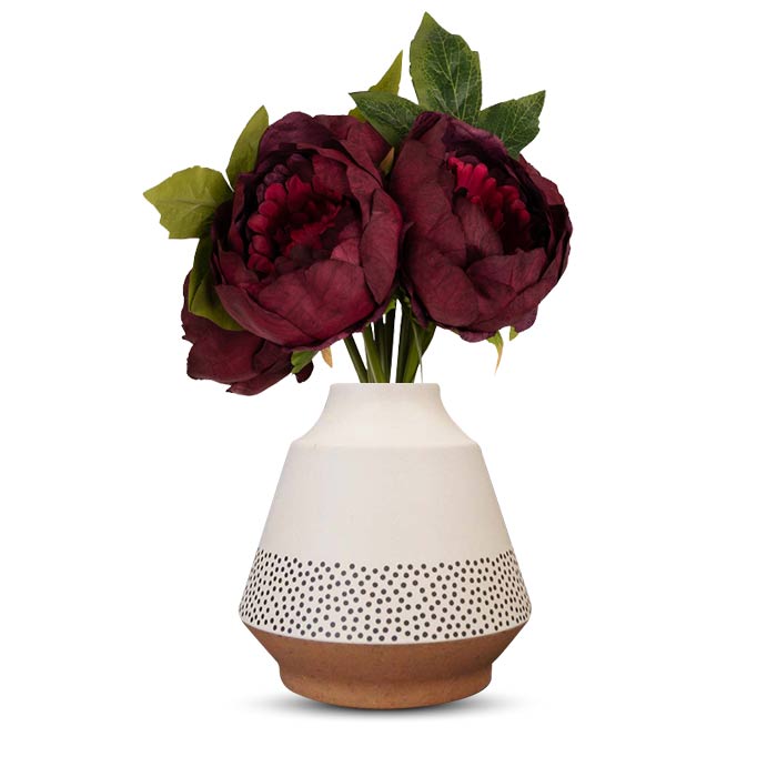 Artificial Burgundy Peonies Bouquet in a Off-White Skandi Vase