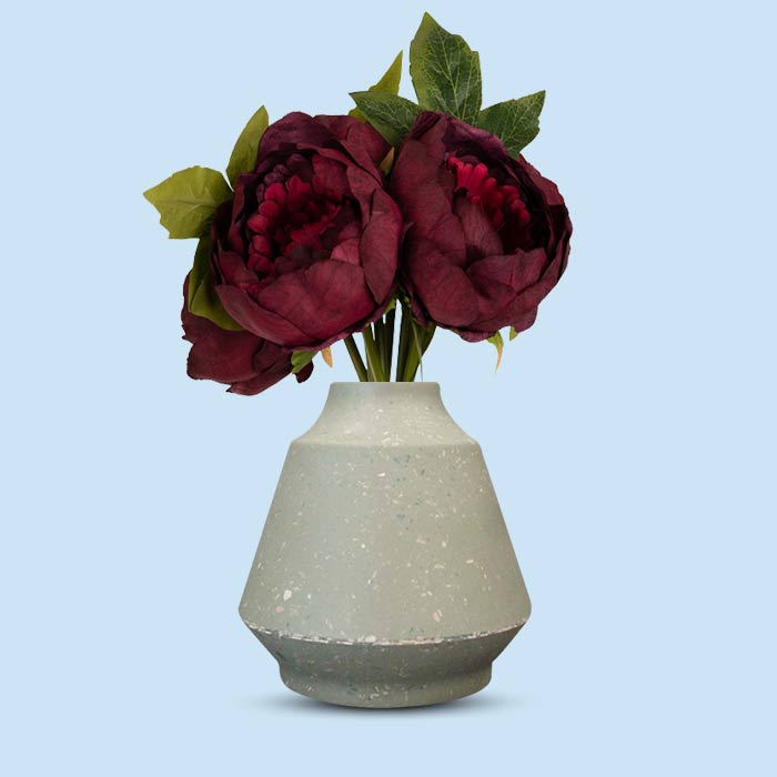 Artificial Burgundy Peonies Bouquet in a Green Skandi Vase