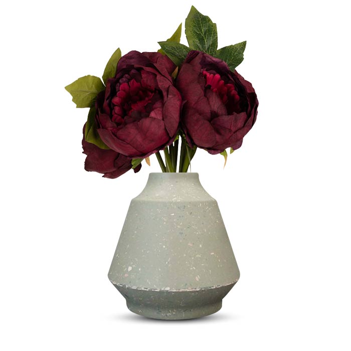 Artificial Burgundy Peonies Bouquet in a Green Skandi Vase