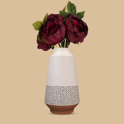 Artificial Burgundy Peonies Bouquet in a Off-White Nordic Vase