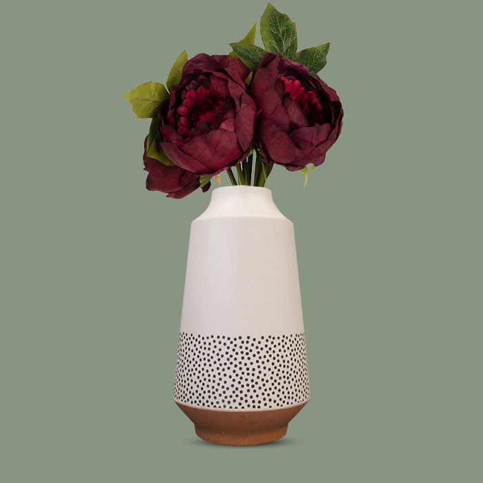 Artificial Burgundy Peonies Bouquet in a Off-White Nordic Vase