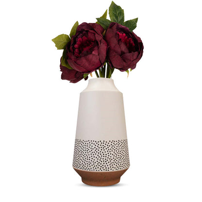 Artificial Burgundy Peonies Bouquet in a Off-White Nordic Vase