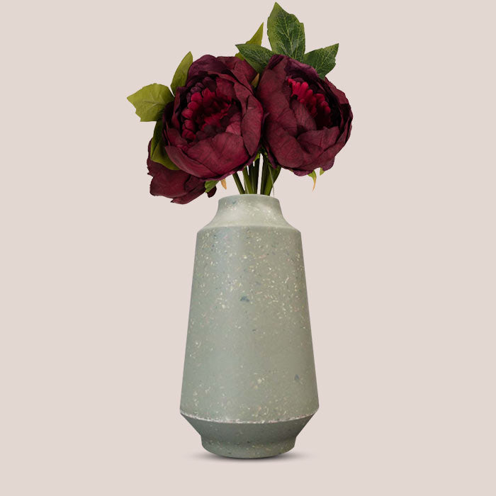 Artificial Burgundy Peonies Bouquet in a Skandi Green Vase