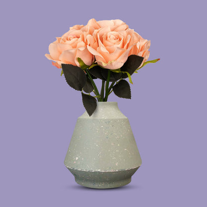 Artificial Champagne Roses Bouquet in a Green Skandi Vase