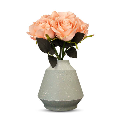 Artificial Champagne Roses Bouquet in a Green Skandi Vase