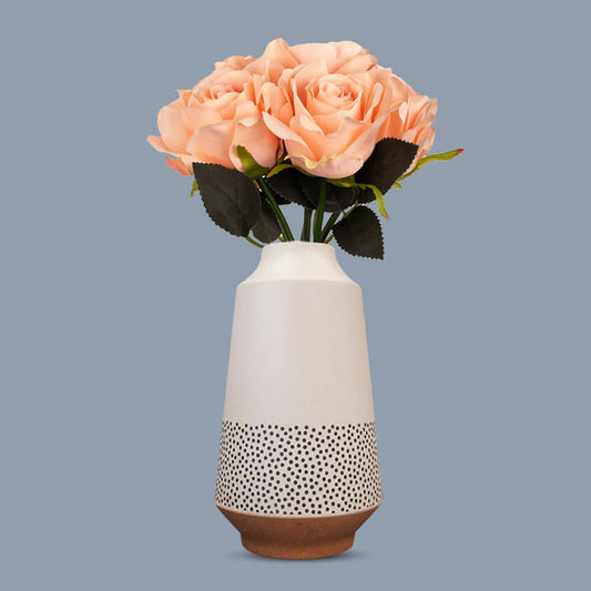 Artificial Champagne Roses Bouquet in a Off-White Nordic Vase