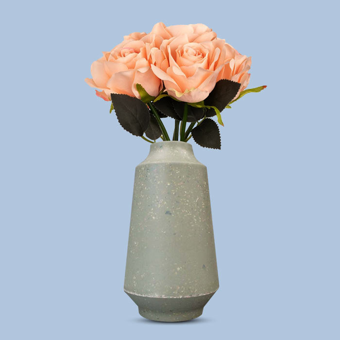 Artificial Champagne Roses Bouquet in a Skandi Green Vase