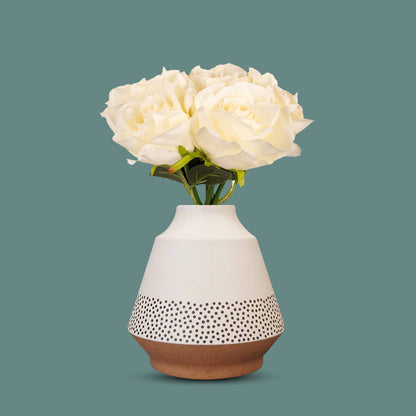 Artificial Cream Roses Bouquet in a Off-White Skandi Vase