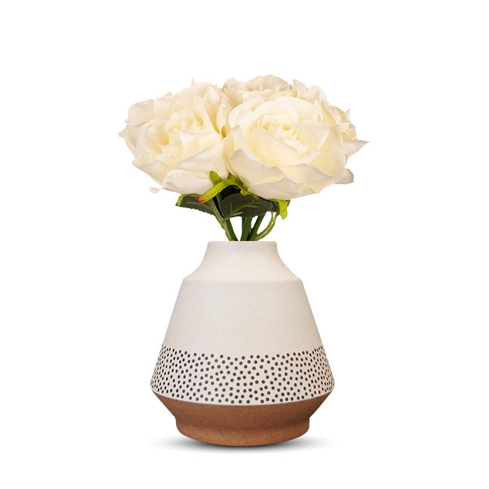 Artificial Cream Roses Bouquet in a Off-White Skandi Vase