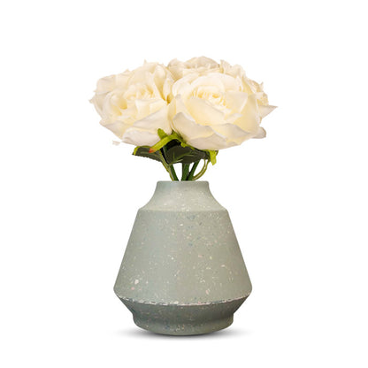 Artificial Cream Roses Bouquet in a Green Skandi Vase