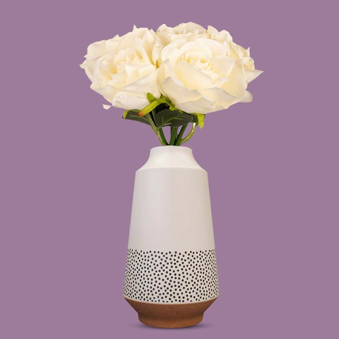 Artificial Cream Roses Bouquet in a Off-White Nordic Vase