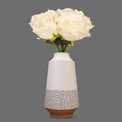 Artificial Cream Roses Bouquet in a Off-White Nordic Vase