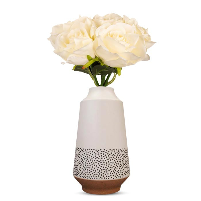 Artificial Cream Roses Bouquet in a Off-White Nordic Vase