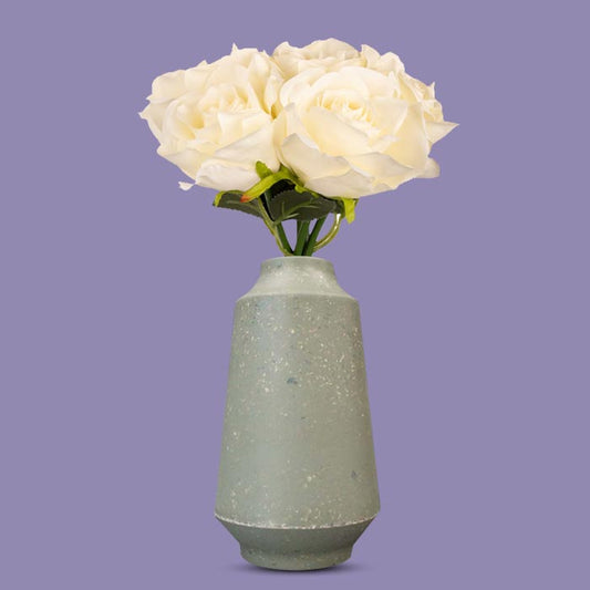 Artificial Cream Roses Bouquet in a Skandi Green Vase