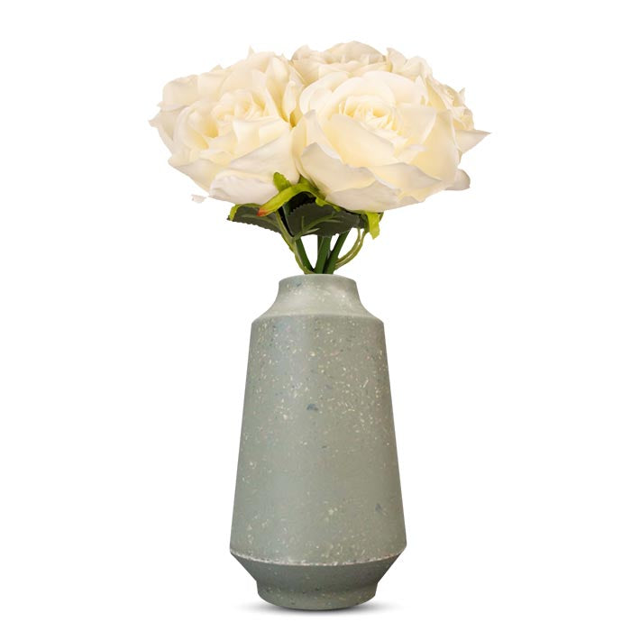 Artificial Cream Roses Bouquet in a Skandi Green Vase