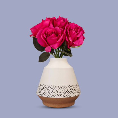 Artificial Dark Pink Roses Bouquet in a Off-White Skandi Vase