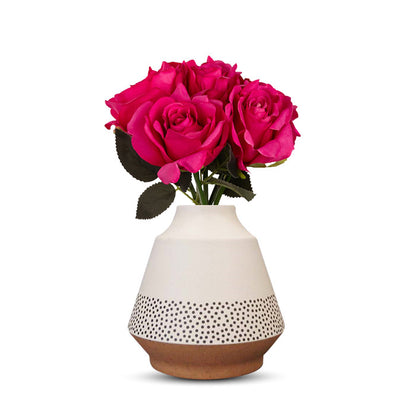 Artificial Dark Pink Roses Bouquet in a Off-White Skandi Vase