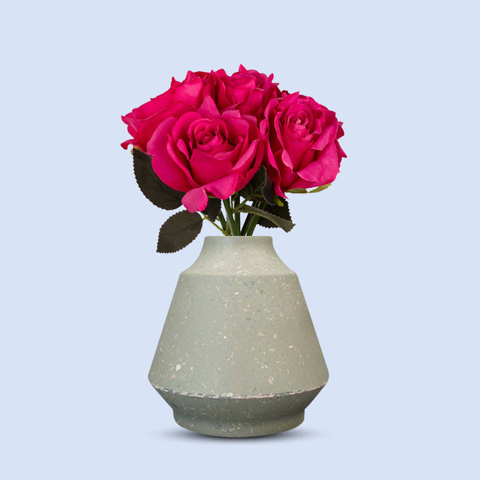 Artificial Dark Pink Roses Bouquet in a Green Skandi Vase