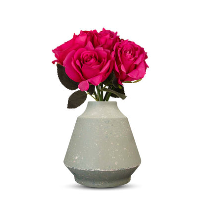 Artificial Dark Pink Roses Bouquet in a Green Skandi Vase