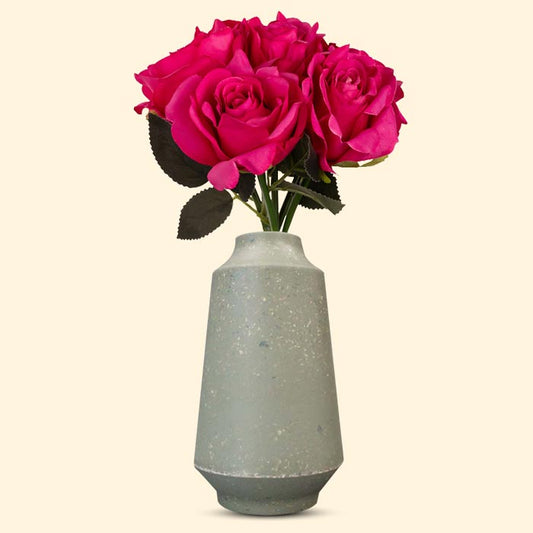 Artificial Dark Pink Roses Bouquet in a Skandi Green Vase