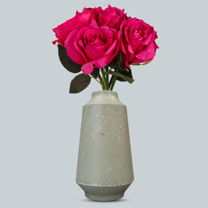 Artificial Dark Pink Roses Bouquet in a Skandi Green Vase