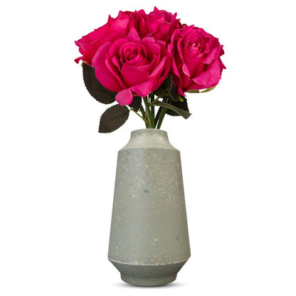 Artificial Dark Pink Roses Bouquet in a Skandi Green Vase