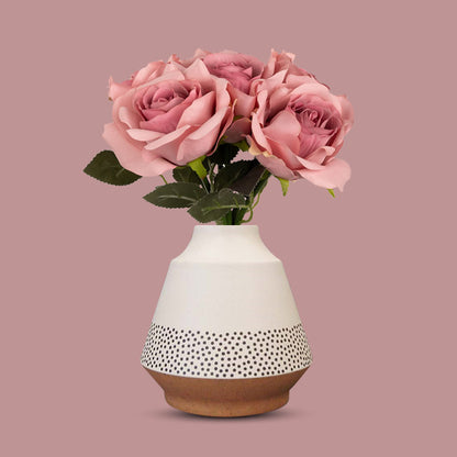 Artificial Dusty Pink Roses Bouquet in a Off-White Skandi Vase