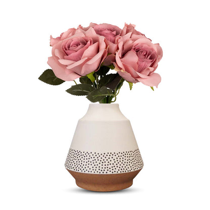 Artificial Dusty Pink Roses Bouquet in a Off-White Skandi Vase