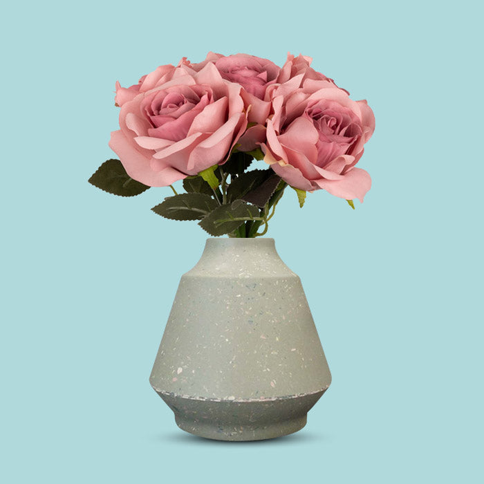 Artificial Dusty Pink Roses Bouquet in a Green Skandi Vase